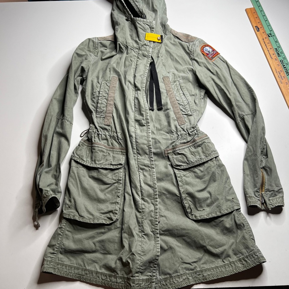 Parajumpers Colonial Series Green Cotton Field Jacket Hooded Parka Womens Small